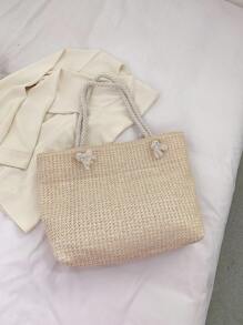 Women's Summer Straw Woven Tote Bag, Large Capacity Shoulder Hand Bag, Eye-Catching Beach Bag Summer, Summer Straw Beach Bag For Women, Hottest Beach Bags For Women, Fashion Summer Vacation Bag, Beach Essentials Women Bags For Vacation & Holiday, Newest Holiday Bag , Beach Bag - Beige - View 2