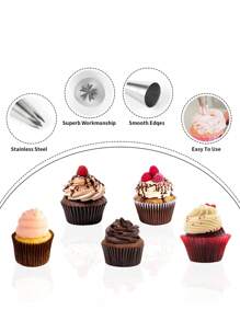 3pcs 1.2m 2D2F Seamless Stainless Steel Large Piping Nozzles, DIY Cupcake Decorating Tools - 3-piece Bean-melting Decorating Nozzle - View 5