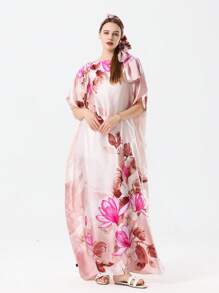 1pc Floral Print Long Robe/Shawl Wrap With A Scarf - Multicolor - View 12