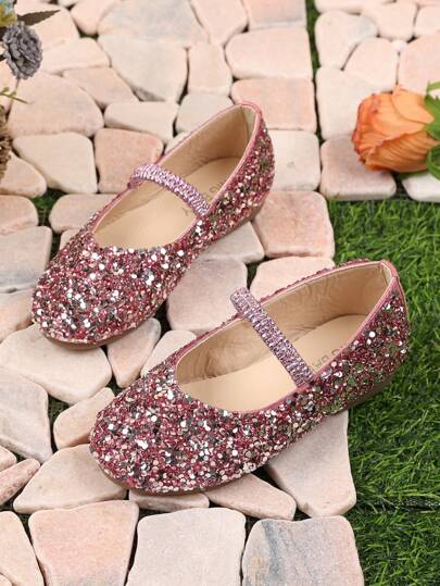 1 Pair Toddler Girls' Flat Ballet Shoes, Glittery PU Sequins, Elastic Strap Anti-Slip Design, Round Toe, Comfortable Lining, Bohemian Casual Fashion Flats Suitable For 1-12 Years Old Girls, Casual, Party, Daily Wear, Spring/Autumn/All Season (This Style Runs Small, Please Order One Size Up)