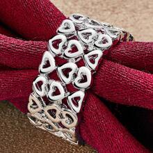 خاتم قلب كامل مطلي بالفضة الإسترليني 925 للنساء، مناسب للزفاف والخطوبة والحفلات، مجوهرات أنيقة - فضي - مشاهدة 5