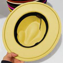4-10 Years Fedora Hat Solid Color Jazz Hats Classic Wide Brim Panama Dress Hat For Clothes Accessories - 黃色 - 查看 5