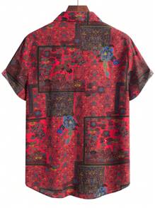 Men's Casual Patchwork Print Short Sleeve Shirt