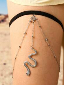 1pc ABS Faux Pearl Leg Chain Sexy Snake Shape Rhinestone Metal Leg Chain (Gold, Silver) - Silver - View 7