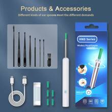 NATFIRE Smart Visual Ear Cleaner With Mini Camera 6 LED Lights Earwax Removal USB C Charging Ear Cleaning Tool With 8 Pcs Ear Set Soft Silicone Ear Spoon Ear Tips Replacement Otoscope Can Take Photo And Video Compatible With IOS & Android Phones White Black Family Travel Gift For Boy/Girl Friend Family Mother's Day Father's Day Valentine's Day