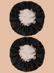 1pc Elastic Colored Knit Beanie Hat, Suitable For Everyday Wear,Summer,Beach,Holiday,Travel - 2 Pieces Black + Black - View 3