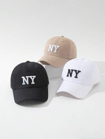 3pcs Women Street Style Fashionable Embroidered NY Plain Baseball Cap, Ideal For Spring/Summer Breathable Sun Protection And Daily Outfits