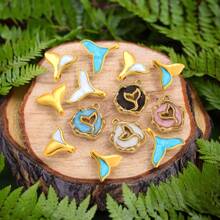 5 件套 304 不锈钢 18K 镀金珐琅蓝色美人鱼尾巴海洋可爱吊坠，手工制作的手链项链，沙滩派对装，女士礼物 DIY 珠宝制作项链配件手链珠串