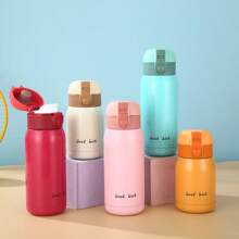 1 件创意迷你可爱不锈钢双层隔热玻璃杯，带背带和独特弹跳设计水瓶，适合返校使用