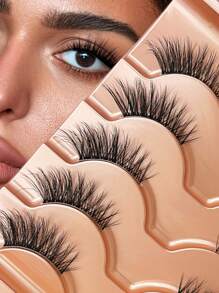 5 Pairs Cat Eye False Eyelashes - Fluffy & Natural Look, C Curl, 13-15mm Half Lashes With Clear Band, Beginner Friendly, Reusable 3D Faux Mink Eyelashes Strip Lashes,Lashes,Eyelashes,Fake Lashes