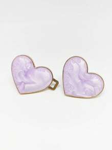 1 par de broches con forma de corazón ajustables y desmontables con perla falsa de metal - Morado - Ver 4