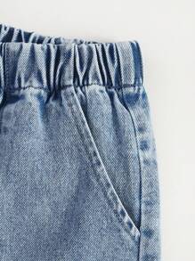 1pc Tween Girl Jeans, Cool Street-Style With Large Pockets & Rolled Hem - Medium Wash - View 6