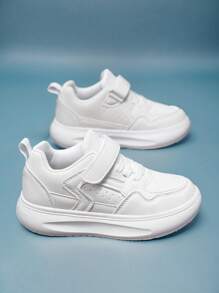 1双青少年PU魔术贴平底休闲运动鞋，适合日常休闲运动出行 - 白色 - 查看 4