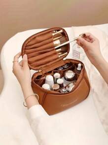 1pc Luxury PU Leather Makeup Bag, Candy Makeup Bag, Hand Bag, Portable Toiletry Bag, Travel Makeup Bag, Portable Makeup Bag, Multifunctional Organizer Bag With Handle, Travel Cosmetic Bag, Toiletry Bag, Travel Makeup Organizer With Dividers And Handle, Waterproof Large Capacity Multifunctional Travel Makeup Bags, Makeup Bag, Storage, Makeup Organizer