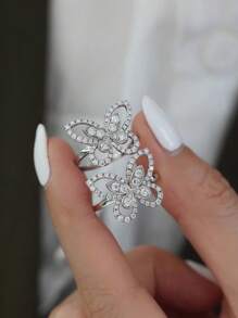 BALMORA 1 件轻奢时尚 S925 纯银全锆石镶嵌蝴蝶戒指，女士音乐节派对装，生日礼物