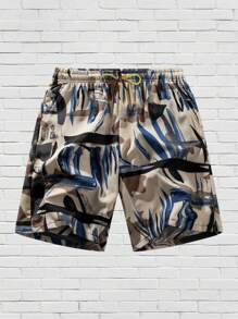 男士夏季速干短裤，时尚印花宽松沙滩裤，适合旅行、海滩、游泳 - 彩色 - 查看 8