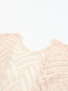 Acelitt Áo khoác kimono nữ mùa hè màu trơn, dệt rỗng, có tua rua ở viền, kiểu dáng thường ngày đi biển. - Màu be - Xem 9