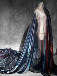 Tejido de malla con degradado azul-verde, tela de diseñador para prendas transparentes, material para vestidos, tela de fondo