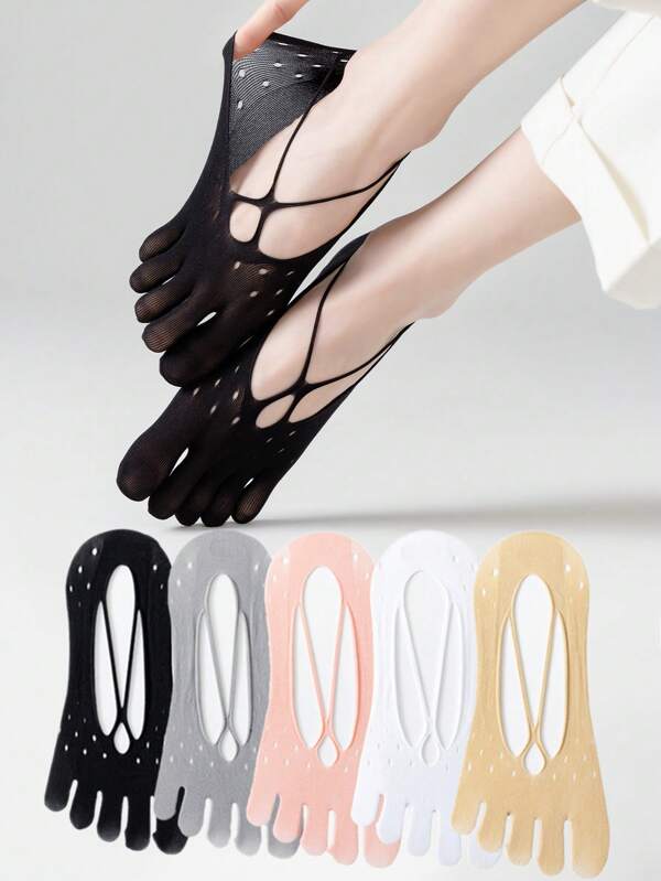 10 piezas de calcetines invisibles de 5 dedos para mujer, calcetines de corte bajo y transpirables de 5 dedos sin mostrar