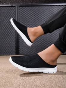 Men's Mesh Breathable Casual Slip-On Loafers, Fashionable Versatile Slouchy Shoes, Spring/Summer - Black - View 4