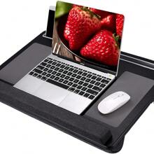 Lap Table With Wrist Rest, Mouse Pad And Phone Holder - Gray Wood Grain - Fits Laptops Up To 15.6 Inches Tall