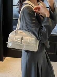 Fashion Classic Joker Solid Color Pu Waterproof Fabric, Letter Pattern Decoration Design, Multi-Pocket, Shell Bag, Shoulder Bag, Underarm Bag With Pendant Decoration Design, Suitable For Traveling And Shopping, Commuting To Work, Party, Date, And New Year Wear. - View 4