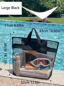 1pc Travel Beach Bag Toiletry Kit Handbag Outdoor Swimming Mesh Storage Tote Bag Portable Outdoor Storage Bag Suitable For Beach, Swimming, Camping, Hiking - Black - View 4