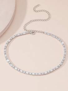 1pc Women's Flower-Shaped Double-Layer Zirconia Crystal Necklace, Fashionable Formal Dress Accessory - Silver - View 7