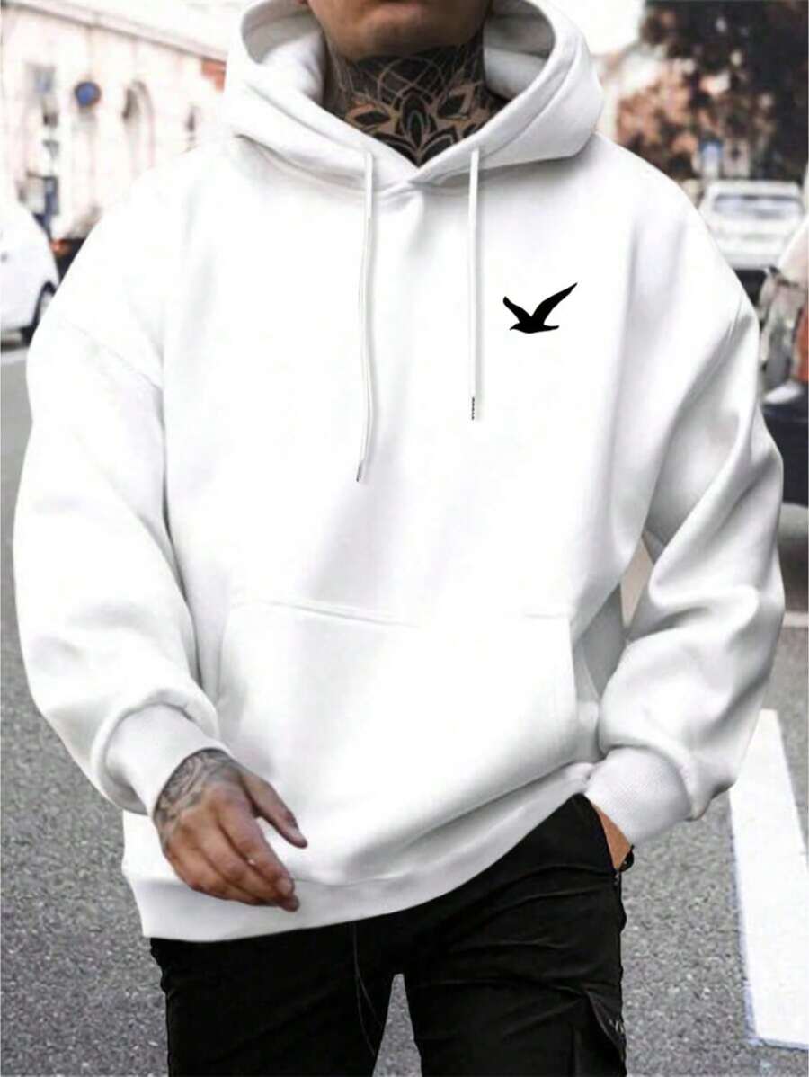 Men's Sweatshirt Kangaroo Sweatshirt Cold Weather Top - White - View 1