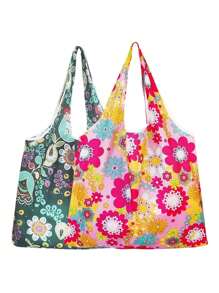 2 pièces Sac de courses réutilisable, sac fourre-tout pliable avec anses, sac de courses grande capacité et imperméable pour voyages, pique-nique, camping en extérieur, essentiels maison