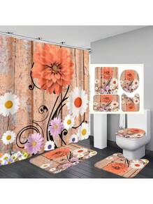 1 Stück / 4 Stücke farbenfrohe abstrakte Blumen Kunstwerke Multifunktions Badezimmer wasserdichter Duschvorhang mit 12 Haken, rutschfeste Badmatte, U-förmige Toilettenvorlage und runde Toilettendeckelabdeckung, Badezimmer Set für alle Szenarien Schulanfang