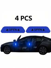 4pcs Reflective Car Door Warning Stickers, Anti-Collision Decals With Open Sign, Night Reflective High Temperature Decorative Stickers