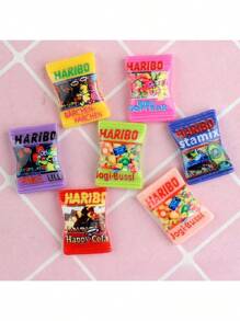 Set de 7 piezas de aperitivos estereoscópicos 3D en miniatura, que incluyen bolsas de patatas fritas, accesorios adecuados para manualidades de joyería, aretes creativos, llaveros, pulseras, collares y colgantes, componentes de artesanía con tema de alimentos que se pueden usar para la producción de cuentas y joyería