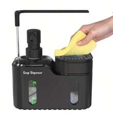 1 X Dual Function Bathroom Soap Dispenser With Sponge Holder, Countertop Storage Organizer, Kitchen Sink Soap Pump For Dishwashing, 2-In-1 Dishwashing Sponge Organizer, No Electricity Or Batteries Required, Suitable For Dishwashing Bathroom And Kitchen Accessories Bathroom Decor Fall Decor