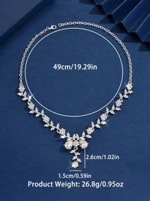 1 件优雅花卉流苏项链，镶嵌闪亮水钻，适合日常佩戴和婚礼/派对配饰 - 彩色 - 查看 3