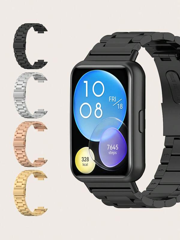 1 pieza Correa de reloj de acero inoxidable liso con conector de liberación rápida, compatible con Huawei Watch Fit 2