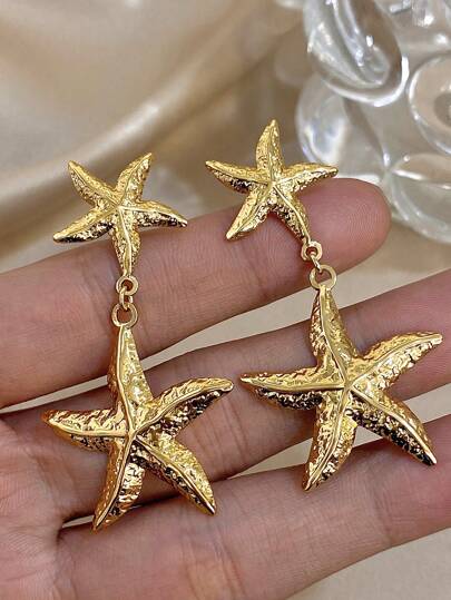 1 Đôi bông tai hình ngôi sao vàng, bông tai dài bằng thép không gỉ dành cho nữ, thích hợp để đeo hàng ngày, dự tiệc, làm quà Giáng sinh, quà sinh nhật.