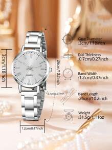 2 件银色合金表带女士手表套装时尚简约石英表手链套装适合日常服装搭配 - 銀色 - 查看 5