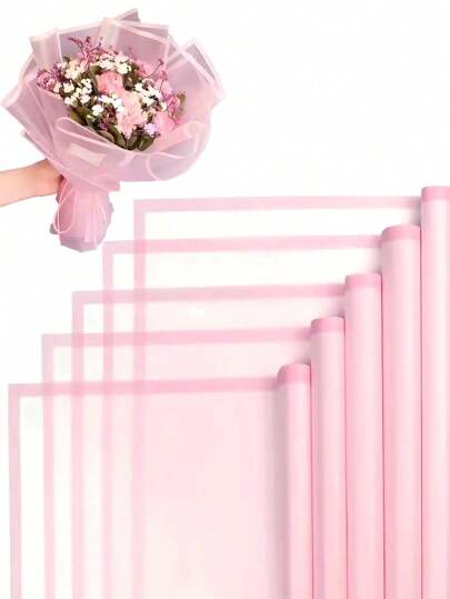 40 piezas de papel de envolver floral, papel de embalaje para ramos, con ribete dorado, estilo coreano, adecuado para manualidades DIY, envoltura de regalos, decoración, suministros florales, 23 X 23 pulgadas, papel de seda, papel delgado, suministros para ramos (rosa)