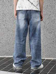 Retro Fashion Versatile Design Straight-Leg Jeans - Medium Wash - View 6