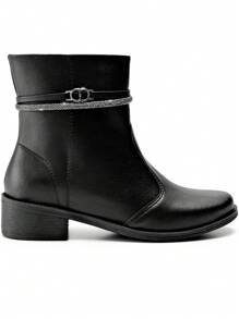 Bota Feminina Montaria Rasteira Cano Baixo Strass Lumiss - Preto - Visão 4