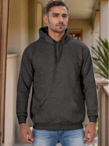 Men's Sweatshirts Plain Flannel Kangaroo Top Cold Hooded - Dark Grey - View 1