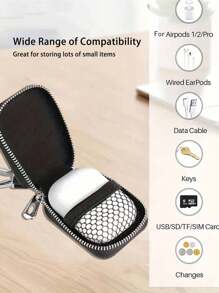 带有立体心形图案的耳机盒，小型 PU 便携式耳机盒，带网袋和钥匙扣的保护性收纳袋，无线耳机 USB 线，适合旅行、户外、度假、商务，小巧方便携带，可挂在包包、皮带上，多功能，母亲节礼物，节日礼物，情侣配饰