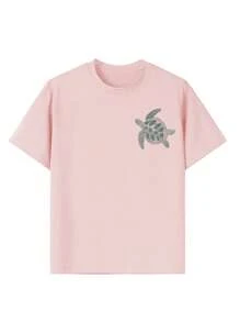 A Piece Of Girl Big Children Casual Printed Round Neck Pullover Short-Sleeved T-Shirt For Summer Students Young Children's Clothing - Swimming Turtle Art Style T-Shirt Stimulates Imagination And Self-Expression!Kids Clothes Girls Graphic Tees Summer Tops Tween Girl Clothes