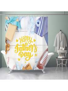 1pc/4pcs Father's Day Printed Multipurpose Bathroom Decor Set - Waterproof Shower Curtain With 12 Hooks, Slip-Resistant Bath Mat, U-Shape Toilet Mat, Round Toilet Lid Cover, Suitable For All Bathroom Scenarios Back To School