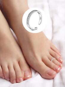 Toe Rings For Women Adjustable Toe Rings Open Cuff Toe Rings CZ Daisy Moonstone Ring Band Rings Beach Foot Jewelry - Silvery - View 3