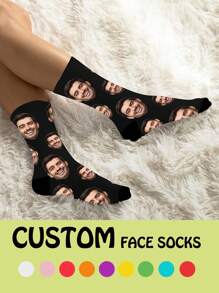 Customized Photo Socks - Personalized Fun Unisex Mid-Calf Crew Socks With Face Replacement, Breathable And Comfortable, Interesting Customized Picture Couple Mid-Length Socks With Fun Photo Design, Perfect Gift For Valentine's Day, Birthday And Special Occasions, Unique Socks - Multicolor - View 3