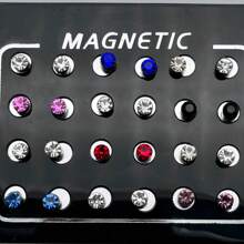 24 件简约时尚磁性水钻耳钉，男士休闲假耳环 - 彩色 - 查看 14