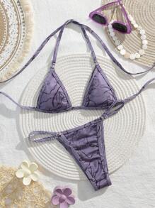 夏季性感微型比基尼分体随机扎染印花海滩度假泳装