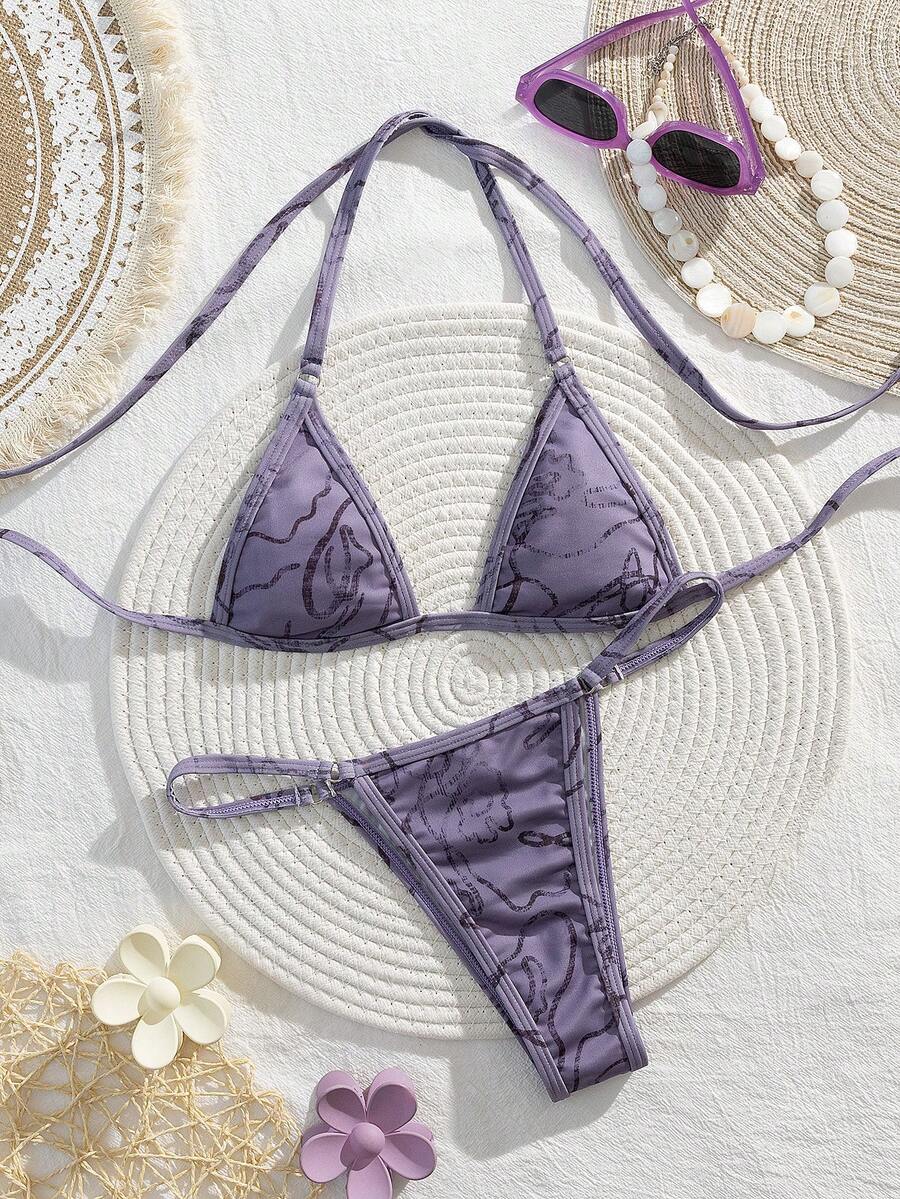 夏季性感微型比基尼分体随机扎染印花海滩度假泳装